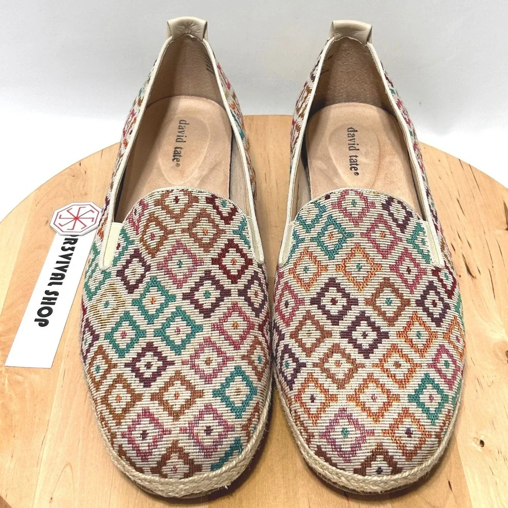 David‎ Tate Womens Sanika Diamond Multicolor Slip-On Espadrille Wedge - Size 11W